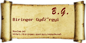 Biringer Györgyi névjegykártya